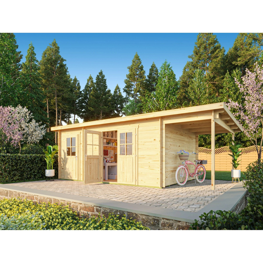 Fjordholz Gartenhaus Ezra 5I mit Pultdach aus unbehandeltem Holz in moderner Blockbauweise - Bild 2