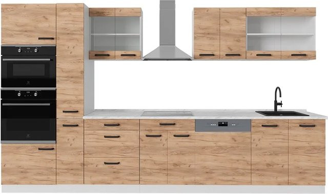 Vicco R-Line Küchenzeile Goldkraft Eiche Weiß Anthrazit B: 350 cm - Bild 1