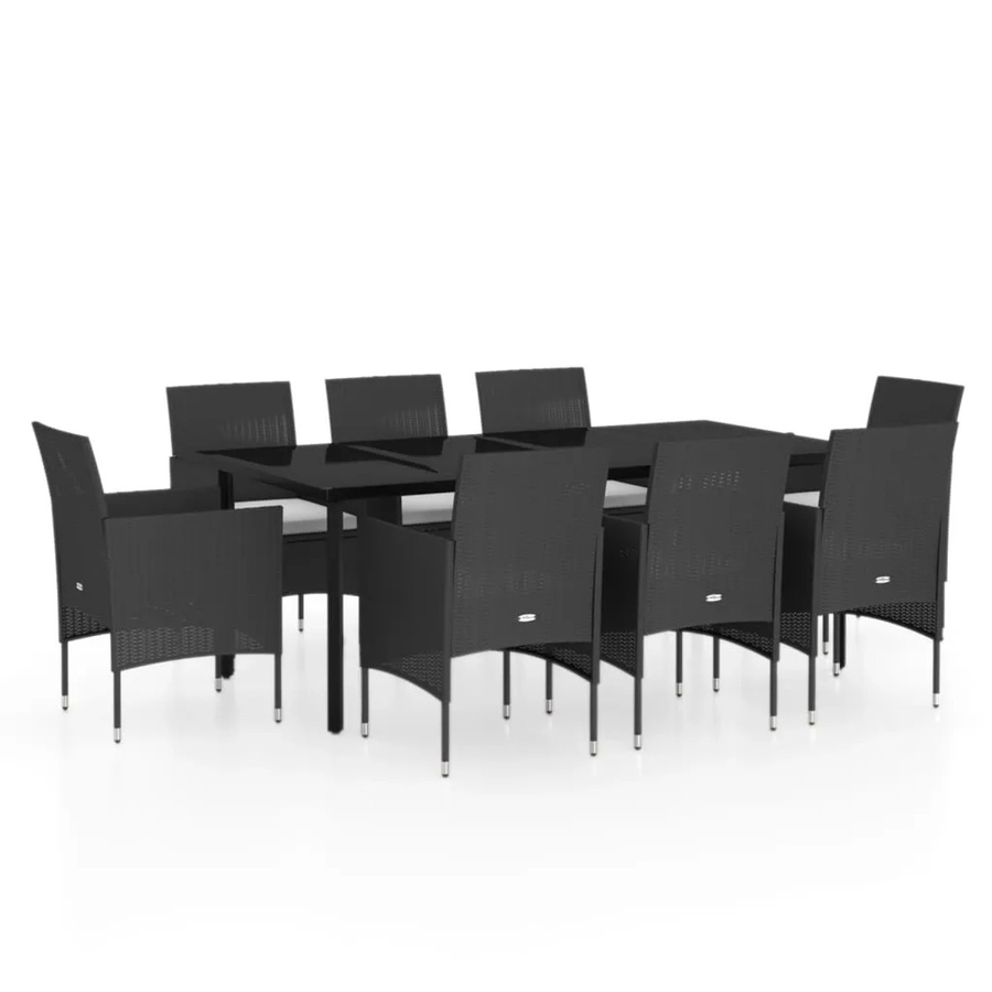 vidaXL 9-teilige Garten-Essgruppe aus PE-Rattan und pulverbeschichtetem Stahl mit Kissen und Glasplatte in Schwarz - Bild 2