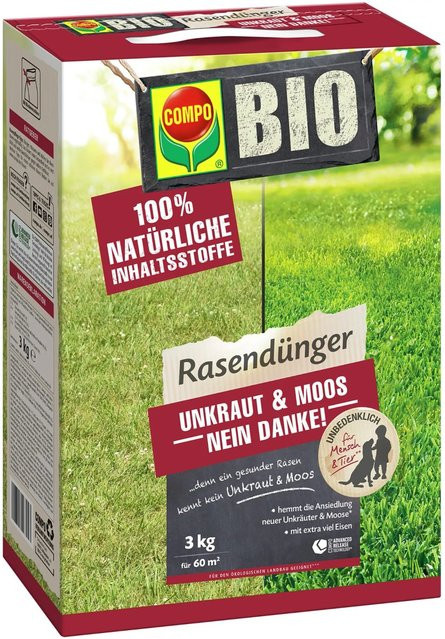 Compo Bio Rasendünger gegen Unkraut und Moos mit Slow-Release-Effekt, 3 kg - Bild 1