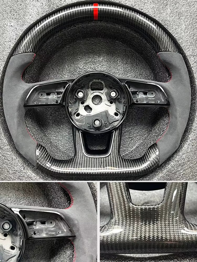 Kohlefaser-Lenkrad mit Lederperforation in Schwarz für Audi B9 S3 S4 S5 RS3 8V RS4 RS5 - Bild 6