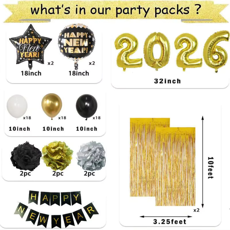 Goldenes Silvester Banner mit Buchstaben für deine Neujahrsdekoration 2026, 76,2 cm - Bild 5