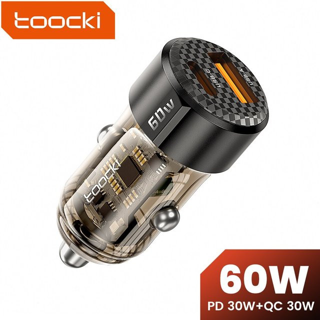 Toocki 60 W Autoladegerät mit 30 W Schnellladung und PD 27 W in transparenter Hülle für iPhone, Xiaomi, Poco und Samsung - Bild 1