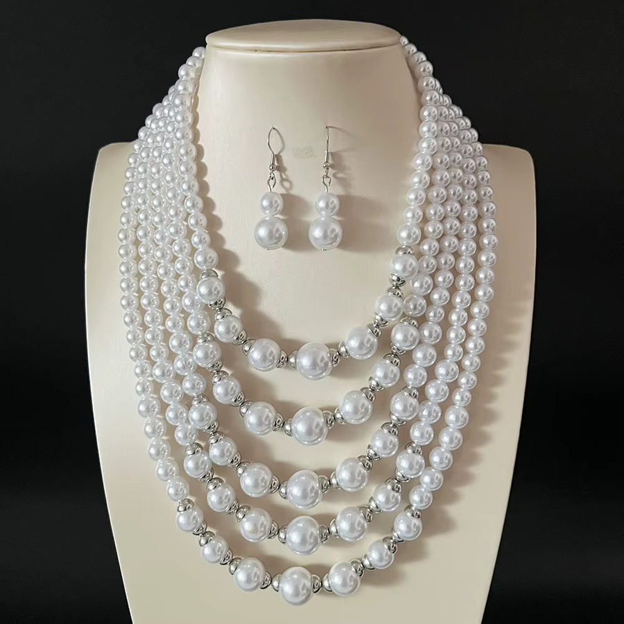 DINGABIYU Schmuck-Set, Perlenkette und Perlenohrringe, Weiß, Unisex - Bild 2