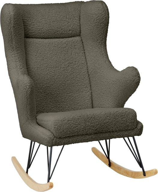 Zandiara Schaukelstuhl Shawn in Grün, Schwarz und Ecru mit Bouclé-Stoff und modernem Design, B/T/H: 140 x 60 x 111 cm - Bild 1