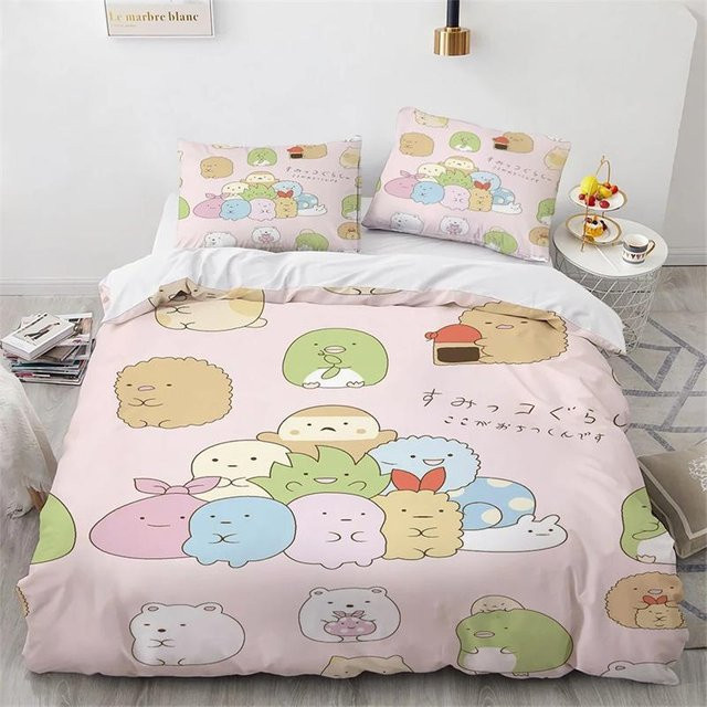 Wucifang Bags Sumikko Gurashi Anime Bettwäsche-Set aus Mikrofaser in Pink mit Bettbezug und Kissenbezug, B/H: 135 x 200 cm - Bild 1