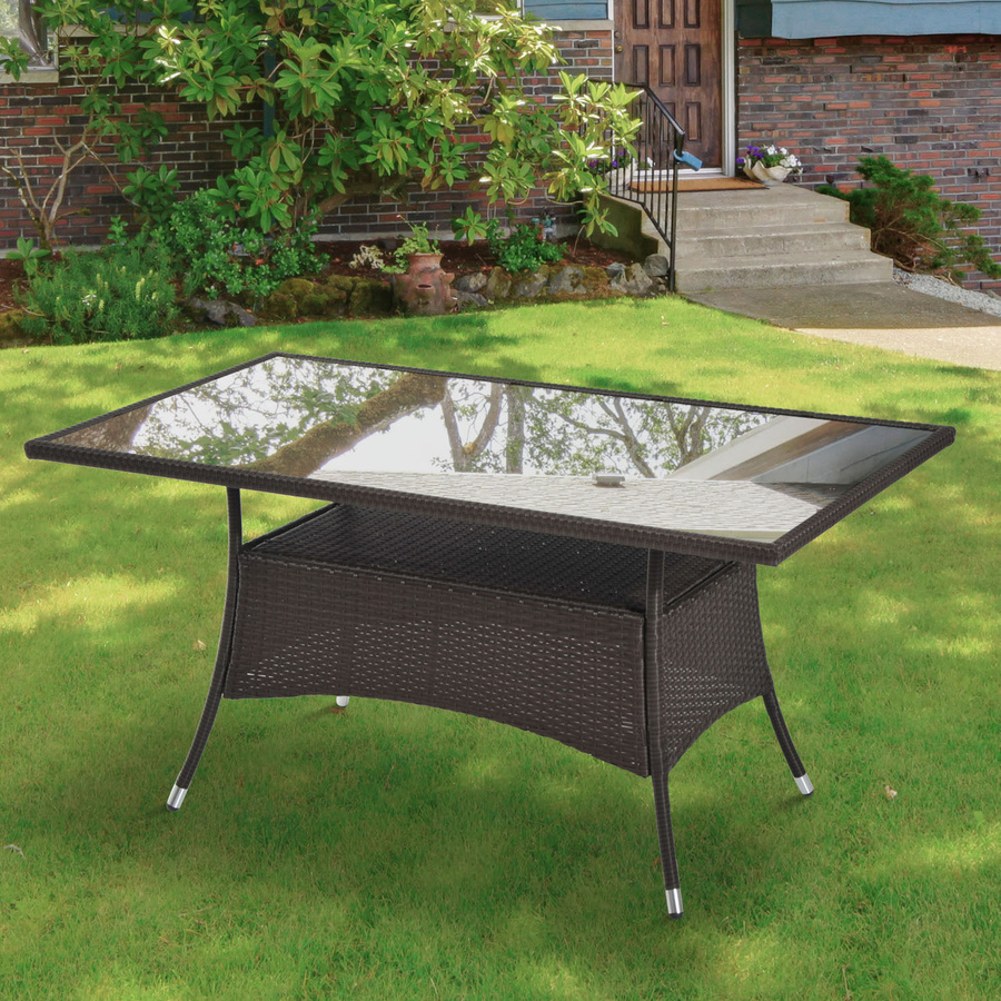 Outsunny Gartentisch aus Polyrattan mit Sicherheitsglas in Braun und Schwarz, B/T/H: 150 x 85 x 74 cm - Bild 2