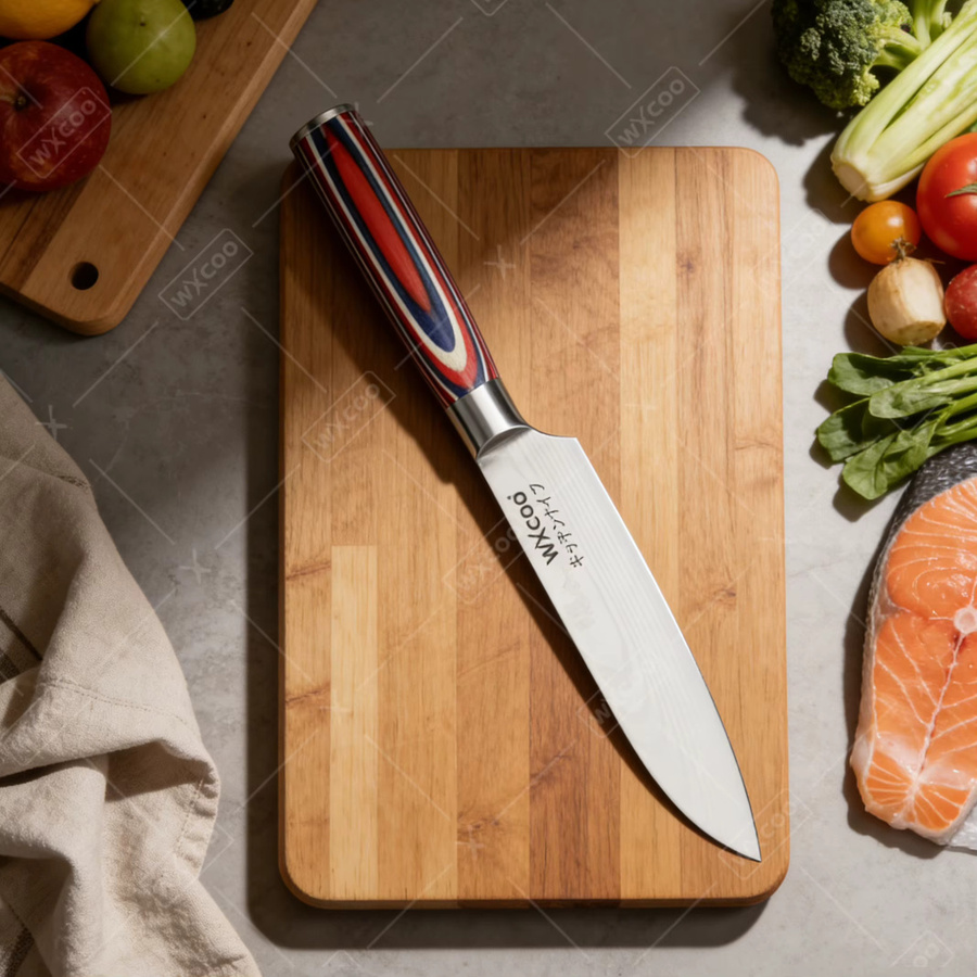 WXCOO Santoku-Küchenmesser aus Japan mit Holzgriff in Mehrfarben, 5 Zoll - Bild 2