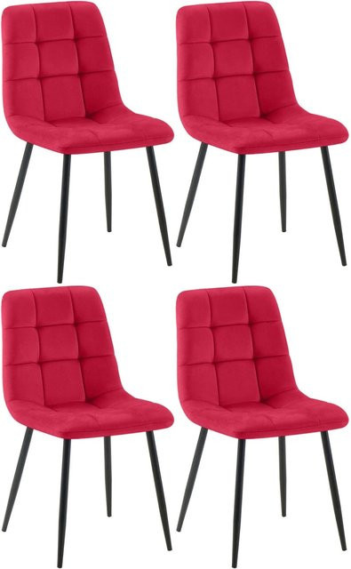 4er Set Esszimmerstühle DELUKE FIGAD aus Samt in Rot mit Steppmuster, B/T/H: 45 x 55 x 84 cm - Bild 1