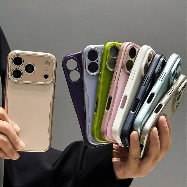 Ultradünne Blade-Mecha Handyhülle für Apple iPhone 15 14 13 12 Pro Max Air in Pink mit Glitzer-Kameraschutz - Bild 1