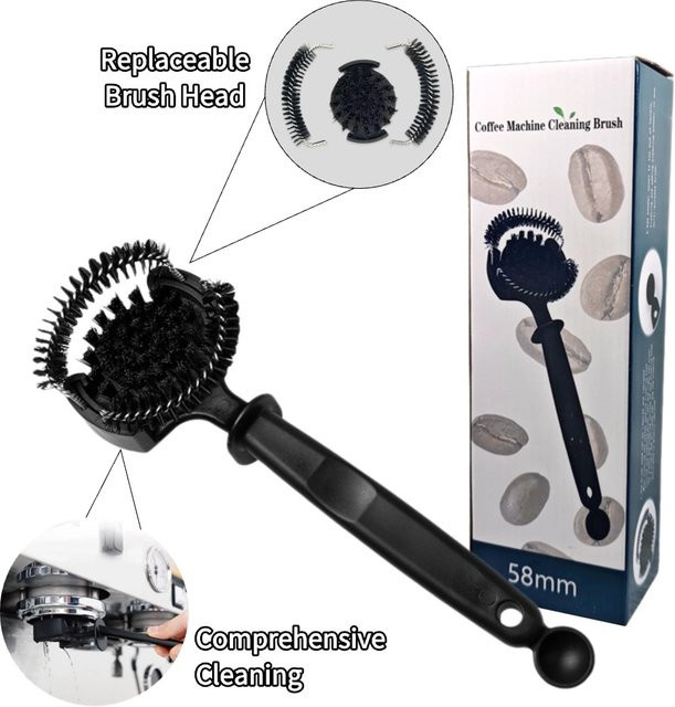 Punana Espresso-Reinigungsset in Schwarz mit Doppelborsten, Spritzschutz und integriertem Löffel für die Reinigung von Brühgruppe und Dichtungen - Bild 1