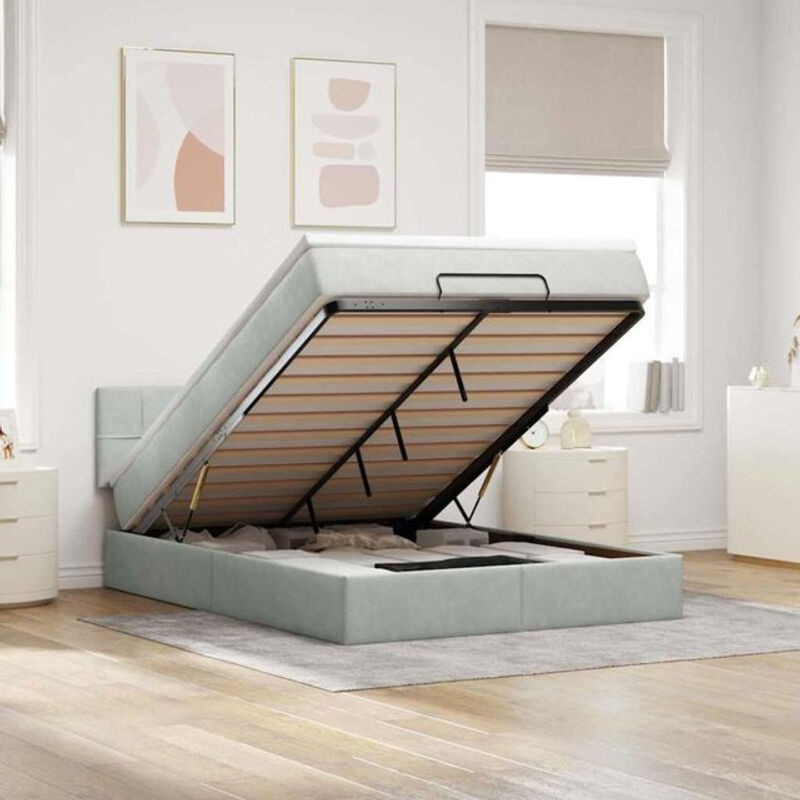vidaxl Ottoman Polsterbett mit Matratze aus Samt und Metall, Grau, B/T/H: 140 x 200 x 88 cm - Bild 1