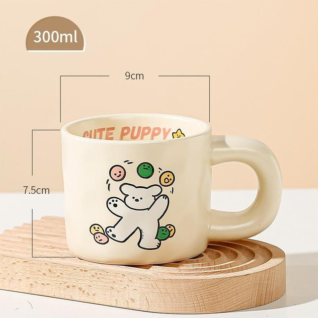 Keramiktasse mit Cartoon-Welpe von Yiran Furniture, Weiß, 300 ml - Bild 1