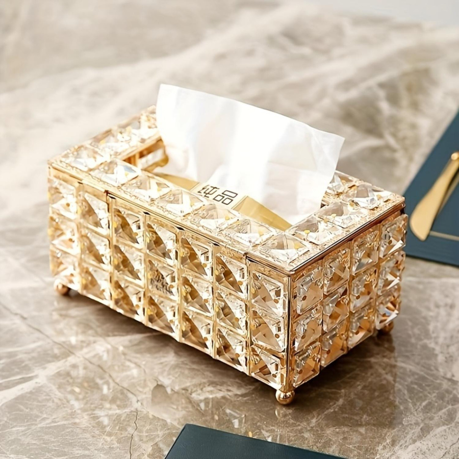 Luxuriöse Tissue Box aus Acryl in Transparent mit geometrischem Muster, Rechteckige Form, B/T/H: 21,0 x 11,5 x 11,5 cm - Bild 2