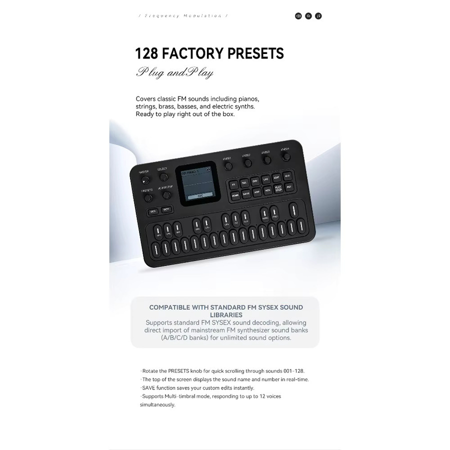 M-VAVE SK15 FM-1 Synthesizer, tragbare Handheld-Klangquelle in Schwarz mit 128 Presets und eingebautem Lautsprecher - Bild 2