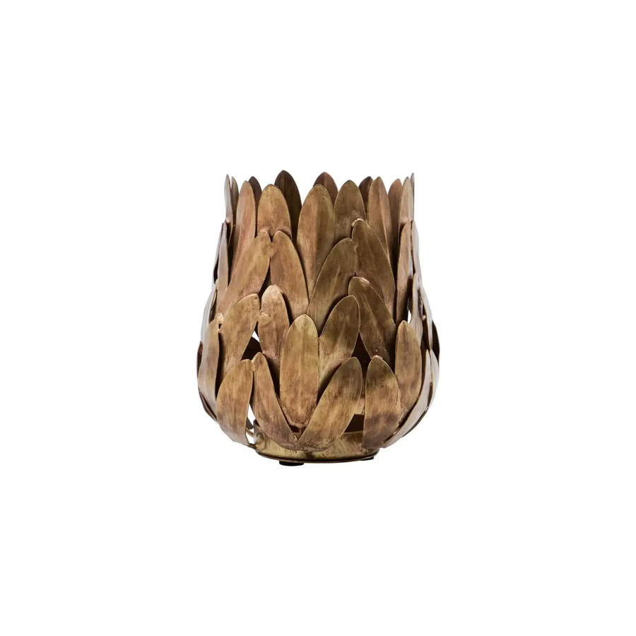 House Doctor Luka Teelichthalter aus Metall in Gold mit Blattdesign, Höhe: 12 cm - Bild 1