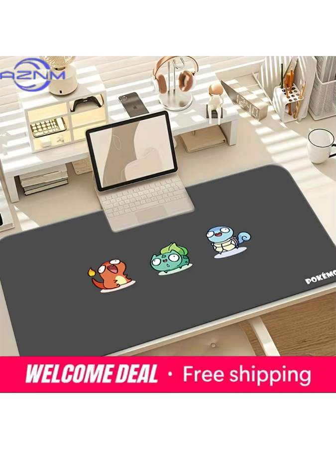 Potdemiel Pokemon Kanto Starters Mauspad mit niedlichem Cartoon-Design, rutschfeste Schreibtischunterlage für Gaming und Büro - Bild 5