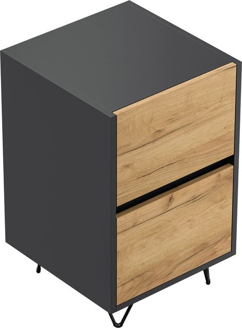 Posseik Nachttisch Industrial mit 2 Soft-Close-Schubladen in Grafit und Eiche, Breite: 40 cm, Höhe: 65 cm, Tiefe: 42 cm - Bild 1