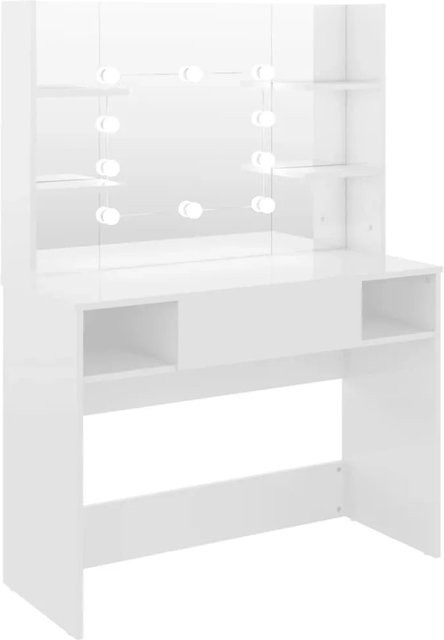 vidaXL Schminktisch mit LED-Beleuchtung und USB-Ladeanschluss in Glänzend Weiß, B/T/H: 100 x 40 x 135 cm - Bild 1