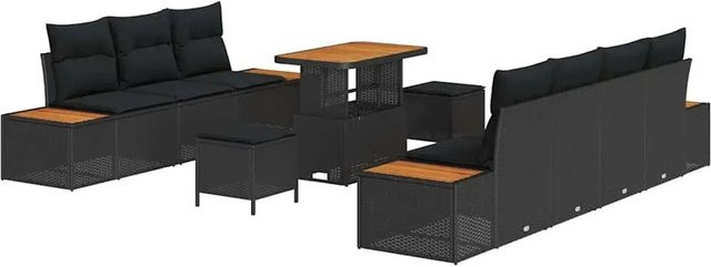 vidaXL Garten-Sofa-Set aus Polyrattan in Schwarz mit 10-teiligem Lounge-Ensemble inklusive Kissen und Tisch - Bild 1