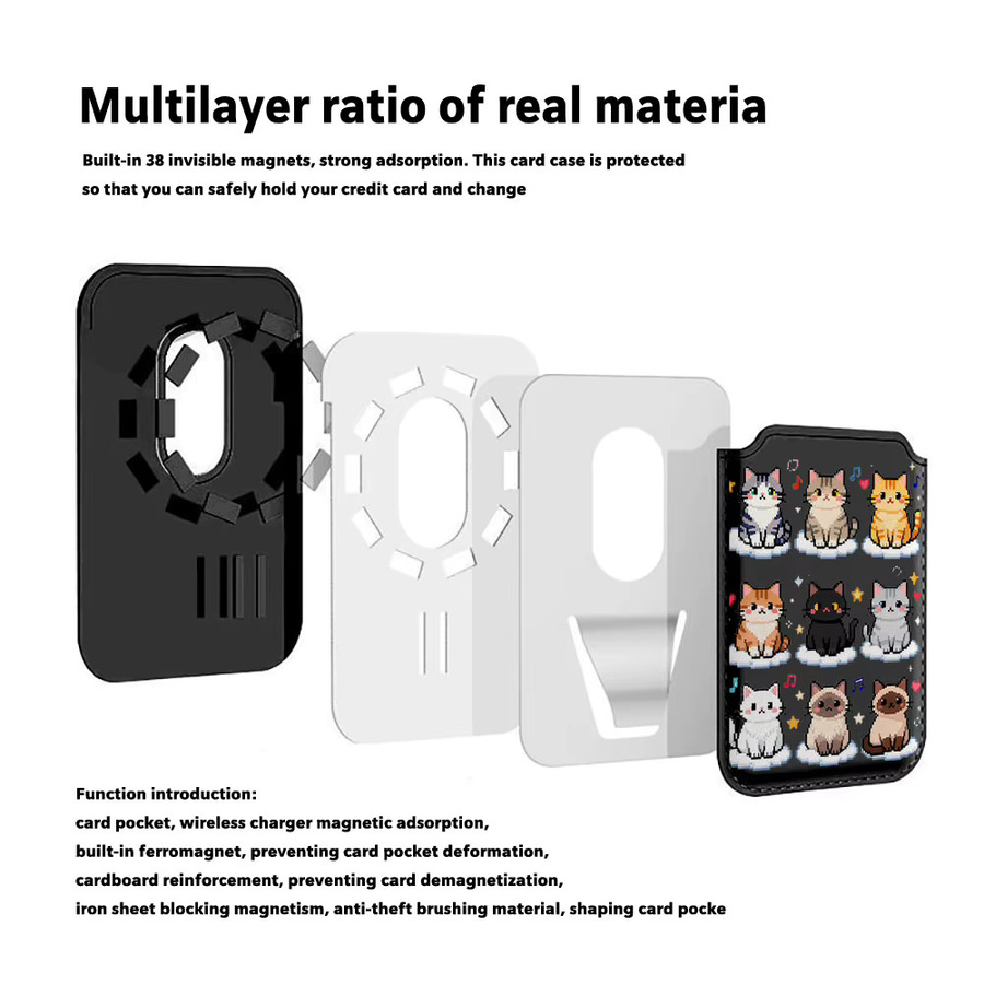 Magnetischer Kartenhalter mit Mosaik-Katzenmuster für iPhone 17 16 Pro Max und Samsung Galaxy S26 S25 Ultra, MagSafe Wallet Cover, Mehrfarbig - Bild 1