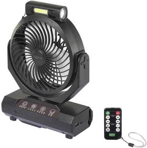 Sygonix Akku-Ventilator Schwarz mit Beleuchtung, Fernbedienung und Oszillation, Durchmesser: 20,5 cm - Bild 1