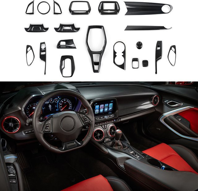 HENGYUESHANG Carbon Fiber Lenkrad Tasten Abdeckung ABS Trim Innen Aufkleber für Chevrolet Camaro ZL1 2016-2026 in Schwarz - Bild 1