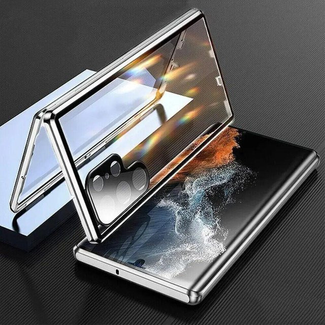 Magnetische Schutzhülle für Xiaomi Redmi Note 14 Pro und Redmi Note 14 Pro+ 5G mit Metallrahmen, doppelseitigem gehärtetem Glas und Objektivschutz, Farbe: Silber - Bild 1