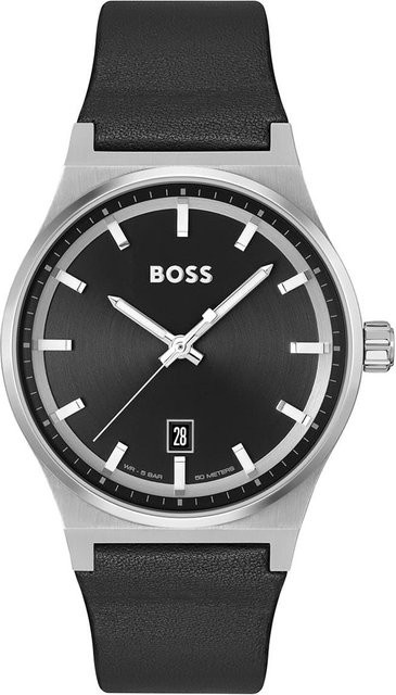 Hugo Boss Armbanduhr, Quarz, Edelstahl, Leder, Schwarz, 41 mm, Herren - Bild 1