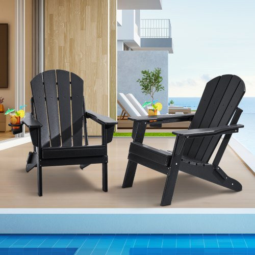 VEVOR Adirondack-Stuhl Set aus HDPE-Kunststoff, 2er-Set, klappbar und wetterfest, Outdoor-Terrassenstühle mit Getränkehalter und Armlehnen, Schwarz - Bild 1