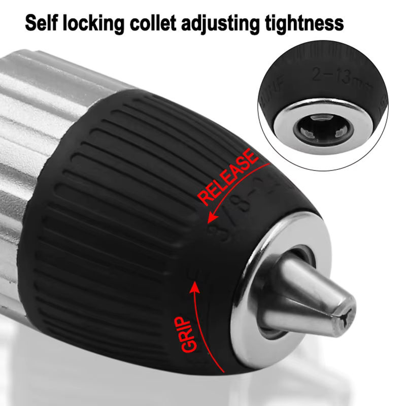 JIGONG Schlüsselloser Bohrfutter-Adapter mit Sechskantschaft und 3/8-24UNF Gewinde, Spannbereich 2-13 mm, Farbe: Silber - Bild 4