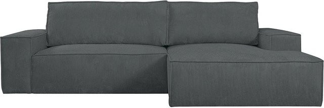 Vente-unique Schlafsofa Amelia in L-Form mit Cord-Bezug, Anthrazitgrau, Breite: 267 cm - Bild 1