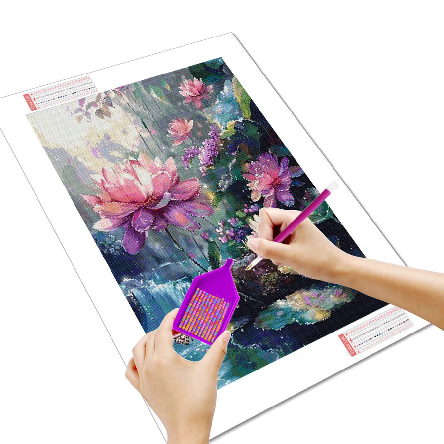 Huacan 5D-Diamantgemälde Lotus-Wasserfall Blumenlandschaft zum Selbermachen, Multicolor, B/H: 30 x 20 cm - Bild 2