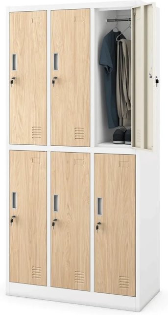 JAN NOWAK Umkleideschrank Spind IGOR mit 6 Abteilen in Weiß und Sonoma Eiche, Höhe: 185 cm, Breite: 90 cm, Tiefe: 45 cm - Bild 1