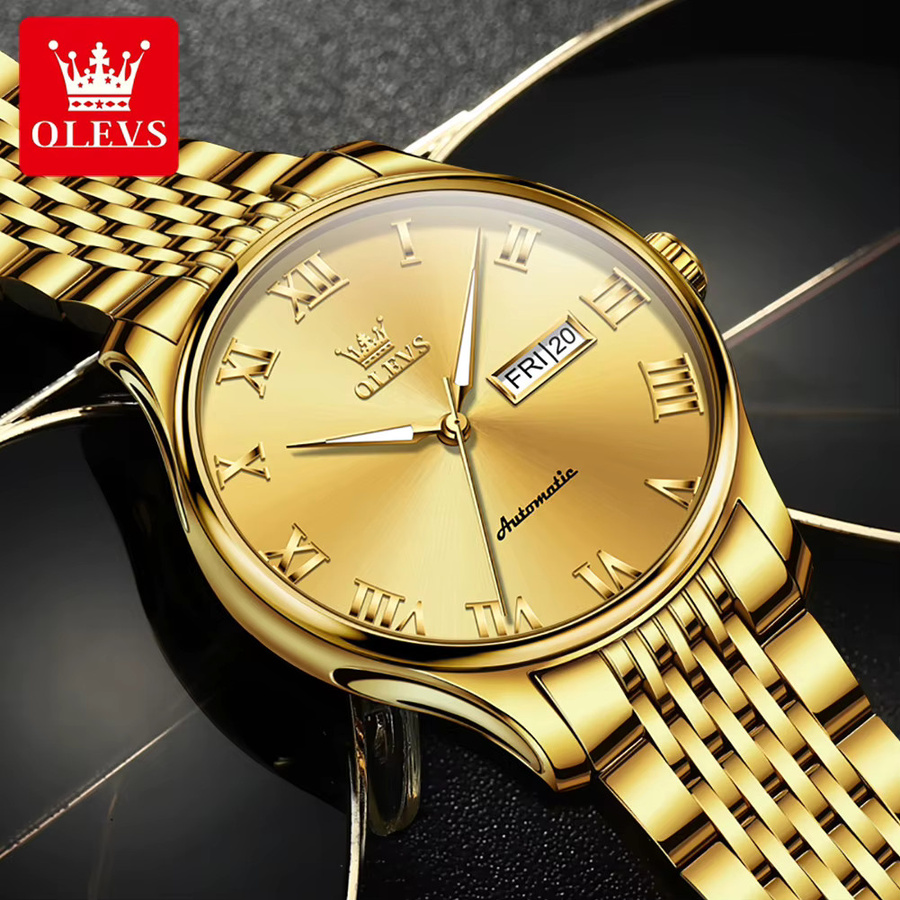 Olevs Armbanduhr Automatik, Edelstahl, Gold, Herren - Bild 2