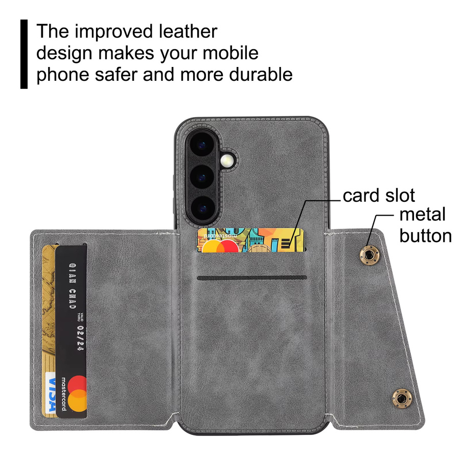 Lederhülle Kartenhalter und Brieftaschen-Handyhülle für Samsung Galaxy S25 S26 Ultra S24 FE S23 S22 Ultra S21 S20 FE Plus 5G in Rot und Grau - Bild 5