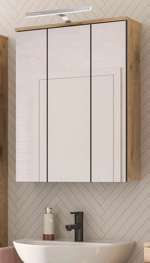 Inn.Furn Spiegelschrank Tomaso in Eiche, 3-türig mit LED-Beleuchtung und Soft-Close, B: 60 cm, H: 77 cm - Bild 1