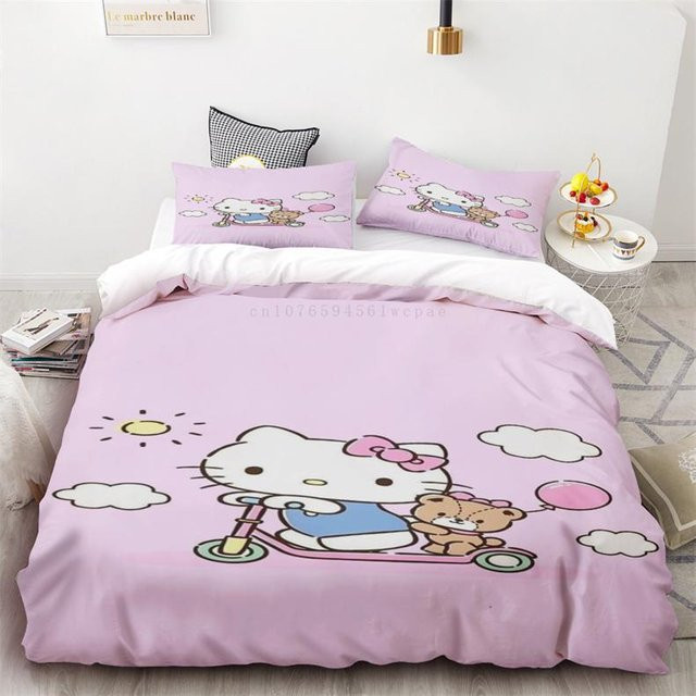 Sanrio Hello Kitty Bettwäscheset aus Mikrofaser in Pink, 2-3-teilig mit Bettbezug und Kissenbezug, B/H: 260 x 220 cm - Bild 1
