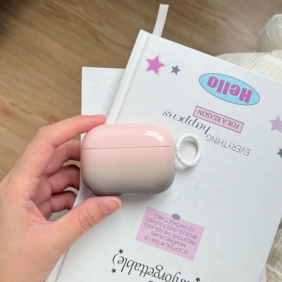 Schützende Kopfhörerhülle für Apple AirPods 1, 2, 3, 4 und Pro 2 mit rosa-grauem Farbverlauf und weißem Ring - Bild 2