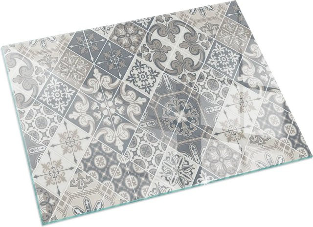 Tulup Glasplatte für Kamin mit dekorativem Mosaikmuster in Grau, B: 60 cm, T: 40 cm, H: 0,4 cm - Bild 1
