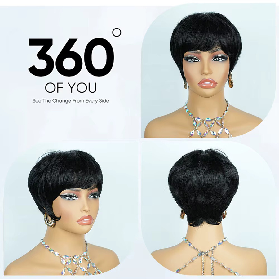 OYM HAIR Perücke, Bob-Pixie-Schnitt, Echthaar, Schwarz, Damen - Bild 4