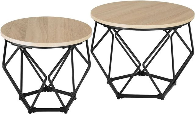 tectake 2er Set Couchtisch Industrial Style aus Stahl und Spanplatte in Schwarz und Braun, B/T/H: 50 x 50 x 40 cm - Bild 2