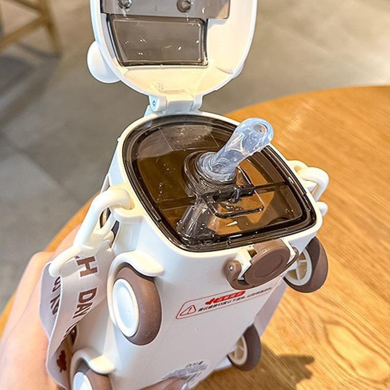 LChome Spielzeug-Autobecher mit Strohhalm, BPA-freie Wasserflasche für Kinder, Weiß, 500 ml - Bild 2