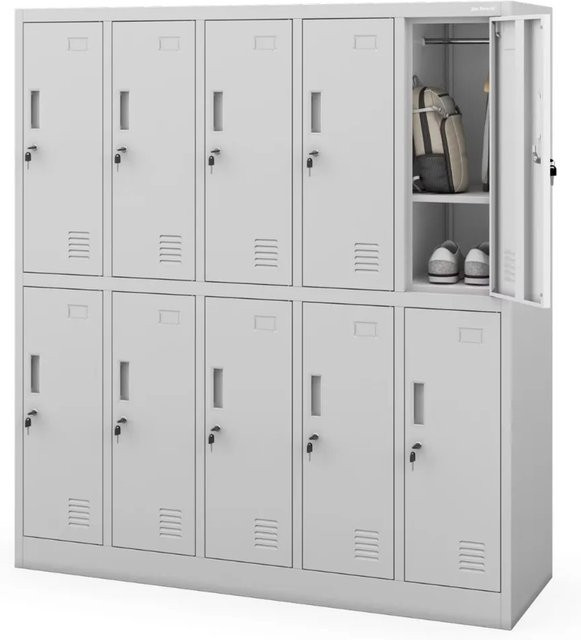 JAN NOWAK Umkleideschrank BARTUS Spind mit 10 Abteilen, Etikettenhalter und Lüftungsschlitzen, Grau, H x B x T: 150 x 136 x 45 cm - Bild 1