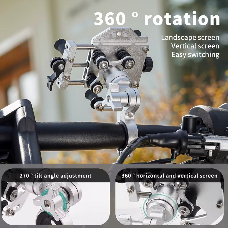 Vyvylabs Aluminium-Legierung Motorrad-Handyhalterung und Fahrrad-Lenkerhalterung mit 360 Grad Rotation, stoßfest und erschütterungssicher, GPS-Navigationshalterung für MTB und Rennrad in Schwarz oder Silber - Bild 3