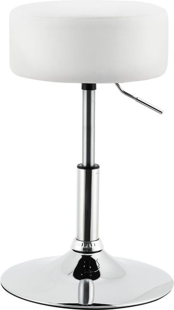 Juskys Schminktisch Hocker Tonia rund, höhenverstellbar, Farbe Weiß-Silber, Durchmesser: 33 cm, Höhe: 49 - 64 cm, Kunstlederüberzug - Bild 1