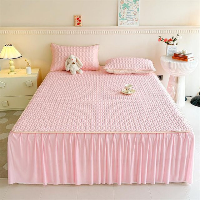 Bonenjoy Kühlender Bettrock in Pink, Queen-Size Matratzenschoner und Tagesdecke, B/T: 150 x 200 cm - Bild 1