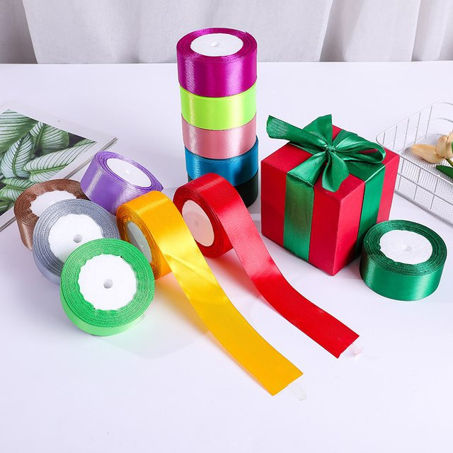 Wusmart Satinband für Geschenkverpackungen und DIY-Bastelarbeiten, Breite: 40 mm, 25 Yards pro Rolle, Gold und Multicolour - Bild 1