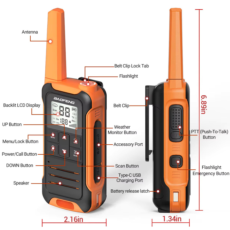 Baofeng F22 Mini Walkie Talkie Set, 2 Stück, wasserdicht, mit USB-C Ladegerät, PMR 446 FRS Funkgeräte für Camping - Bild 5