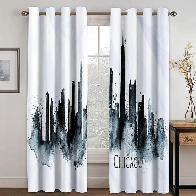 Yiran Furniture Fenster Vorhang New York City Midtown Skyline Motiv, halbtransparent, Polyester, Mehrfarbig, Breite: 100 cm, Höhe: 160 cm - Bild 1